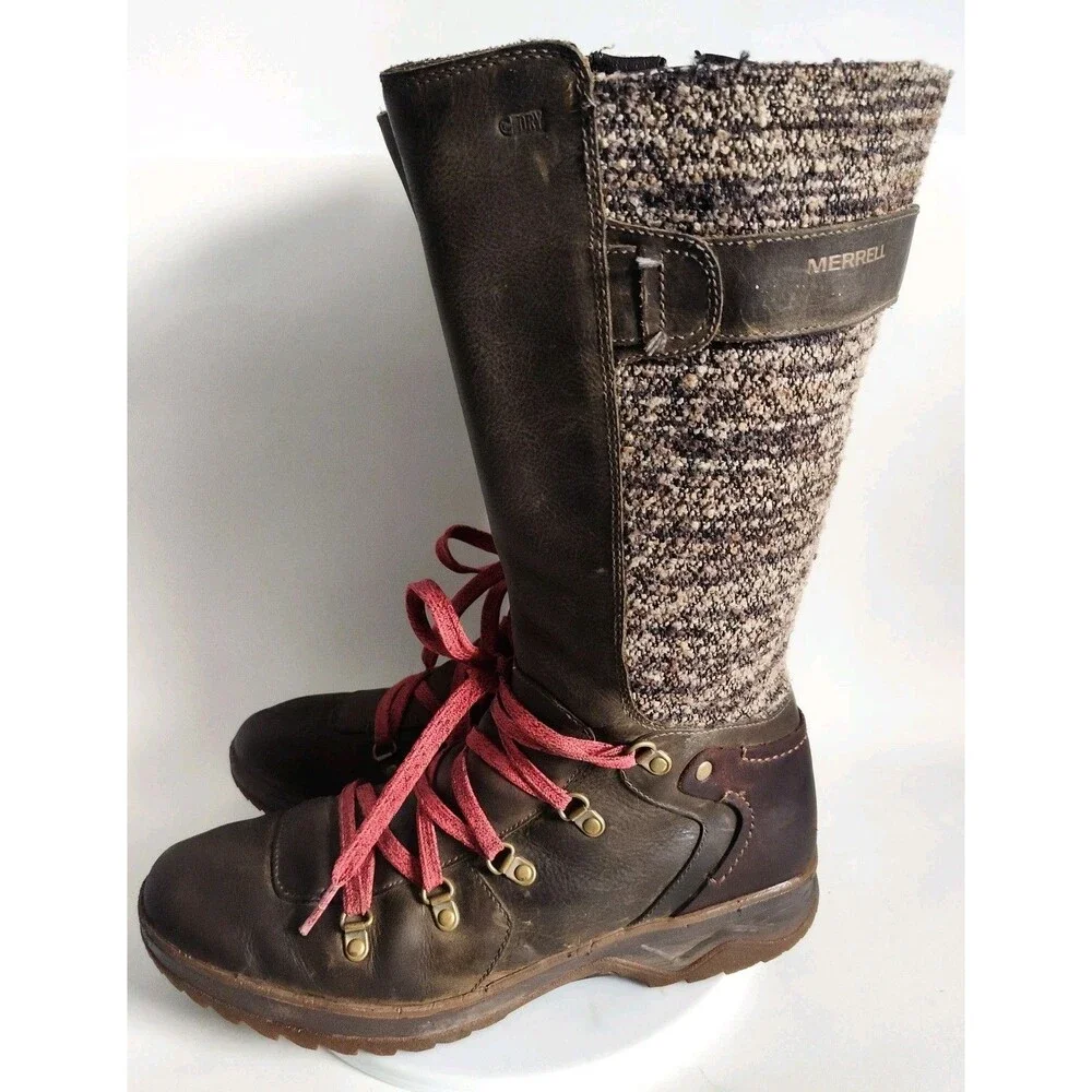 Merrell Winter Knee High Boots Size 10‎ Brown Waterproof Insulated Eventyr Peak